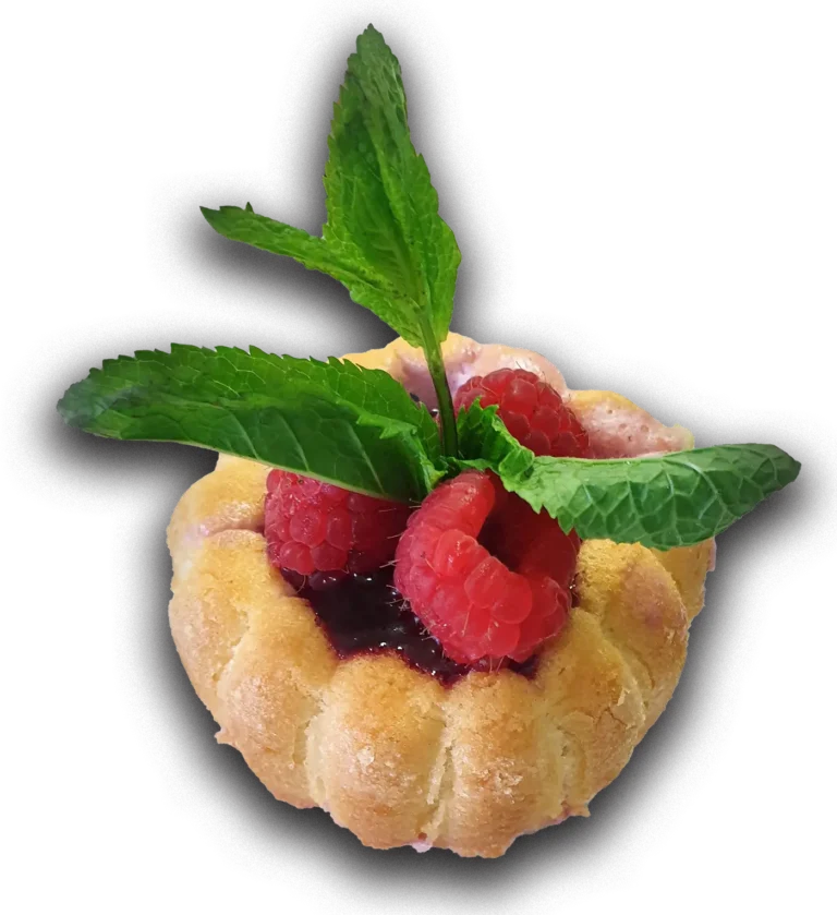 dessert aux framboises avec une branche de menthe - Traiteur - Régusse ( Var )